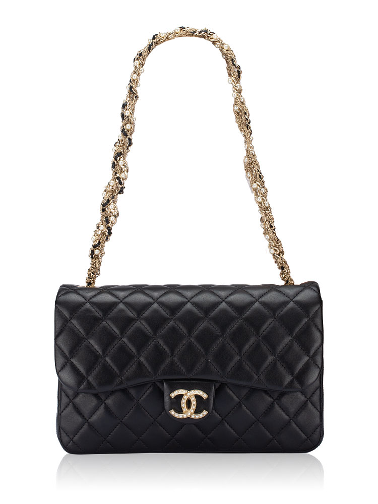 Lambskin Westminster Medium Flap Bag with Braided Chain Pearl Black