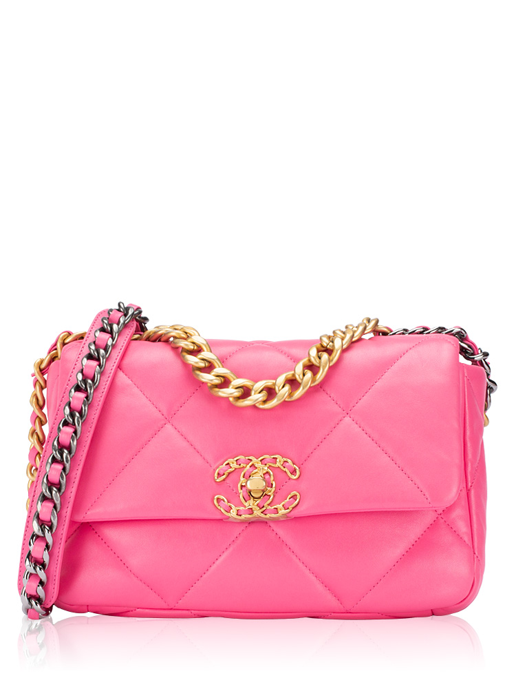 Lambskin Chanel 19 Medium Flap Bag Pink