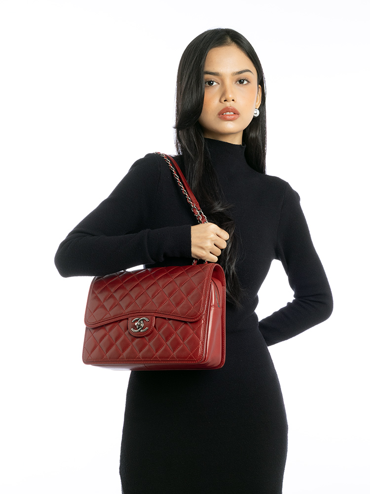 Lambskin Citizen Zip Large Flap Bag Red