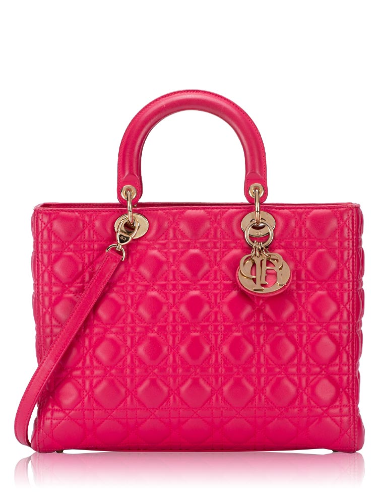 Lambskin Cannage Large Lady Dior Hot Pink