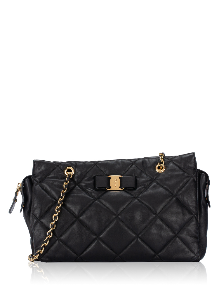 Nappa Quilted Ginette Bow Tote Black