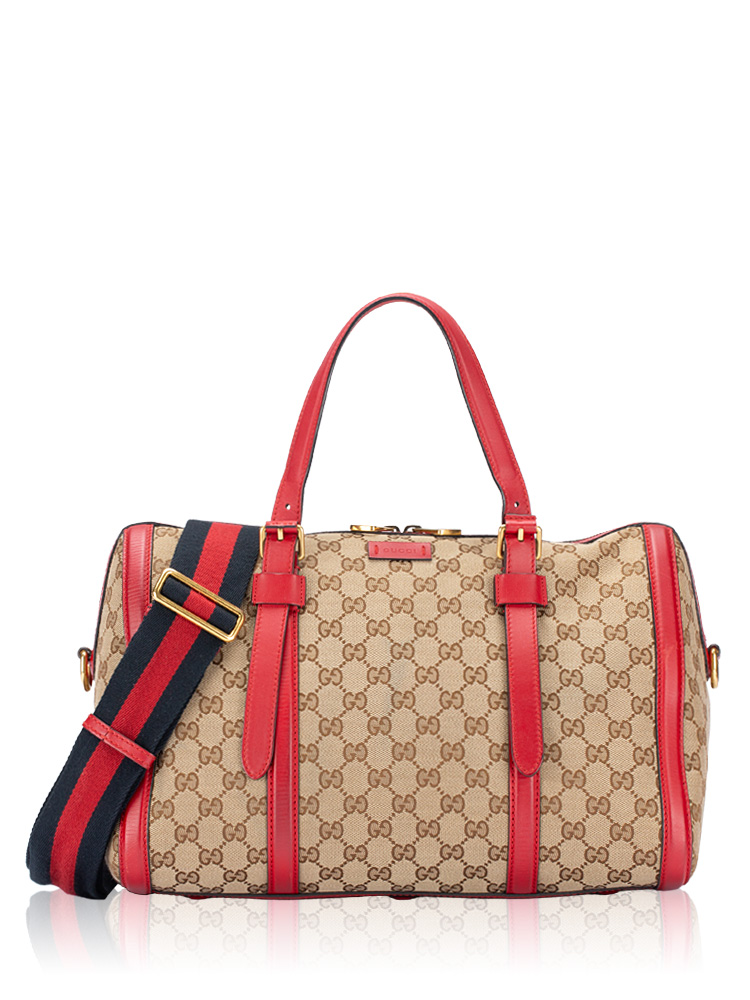 GG Canvas Medium Joy Boston Bag with Strap Beige Red