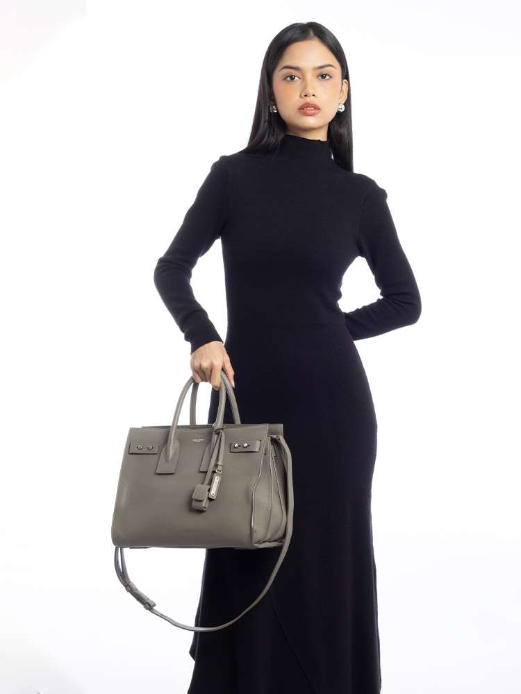 Grained Calfskin Small Sac De Jour Grey
