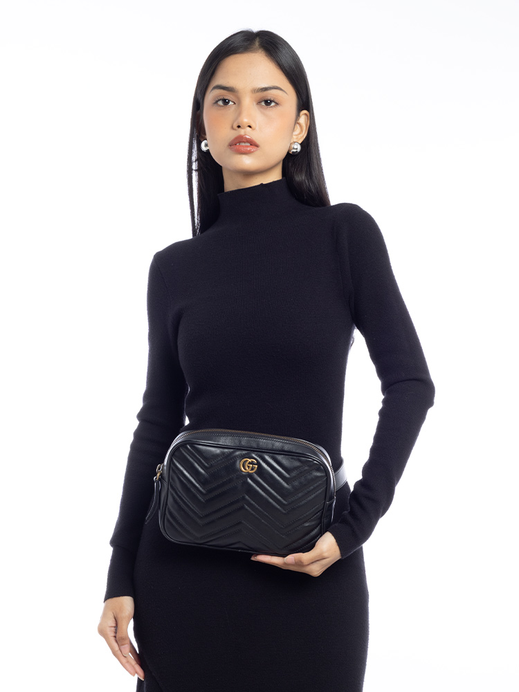 Calfskin Matelasse GG Marmont Belt Bag Black Sz 80