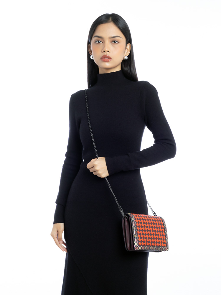 Nappa Intrecciato Montebello Chain Clutch Orange Brown