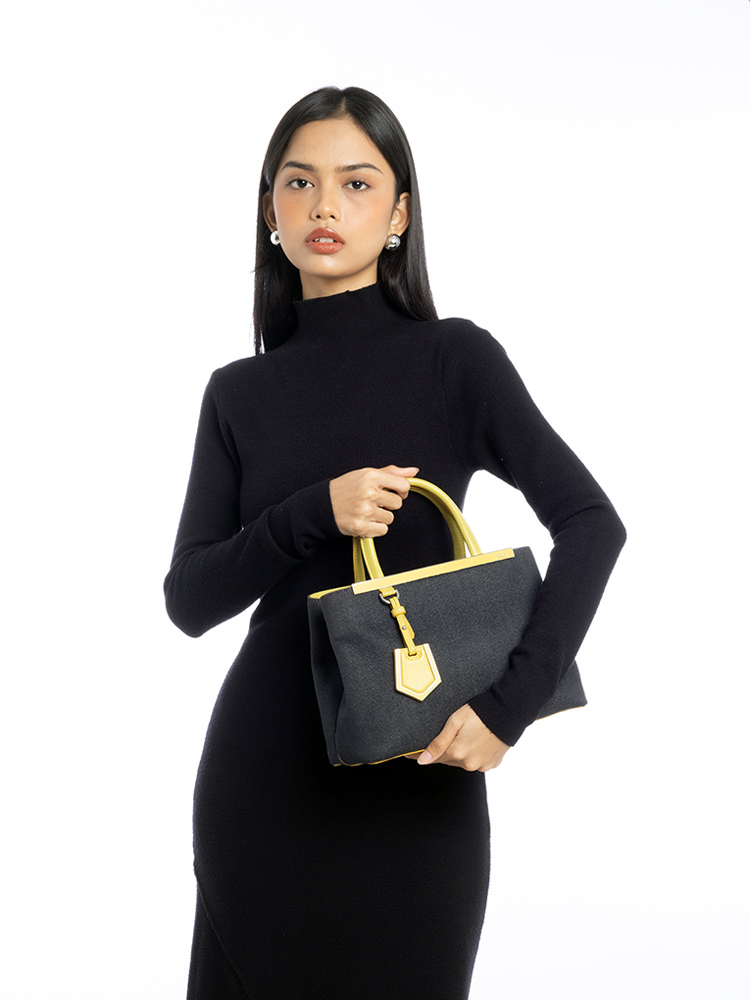 Vitello Denim 2 Jours Small Tote Navy Yellow