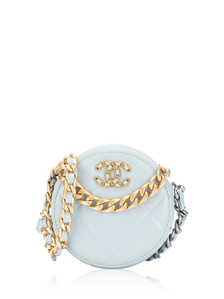 Lambskin Chanel 19 Round Clutch With Chain Blue