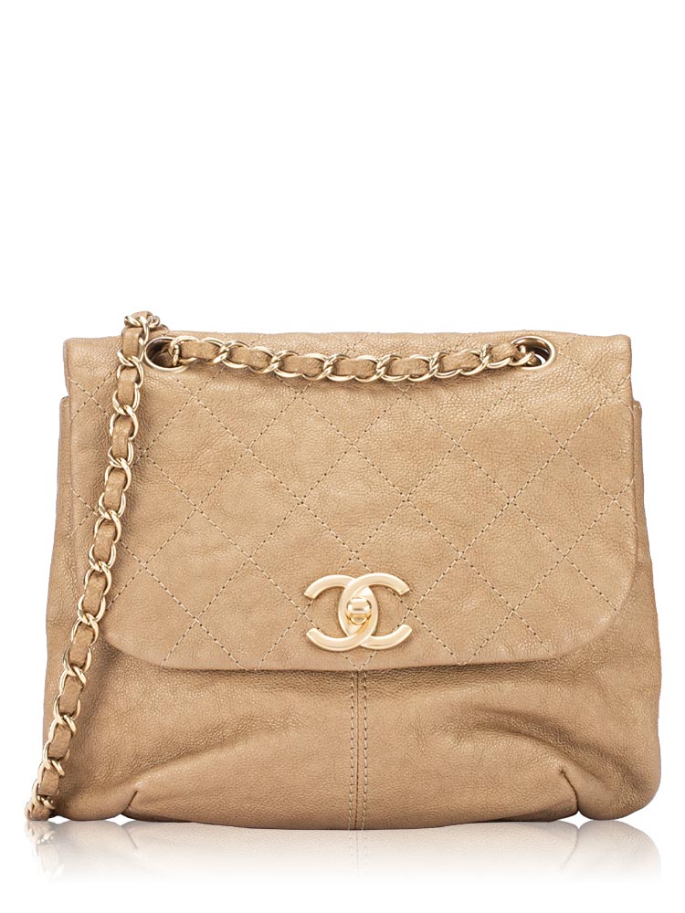 Grained Calfskin Trianon Mini Flap Messenger Gold