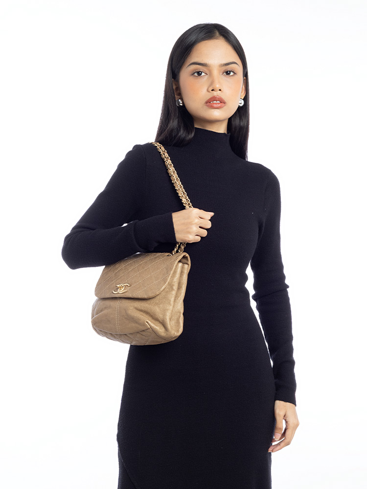 Grained Calfskin Trianon Mini Flap Messenger Gold