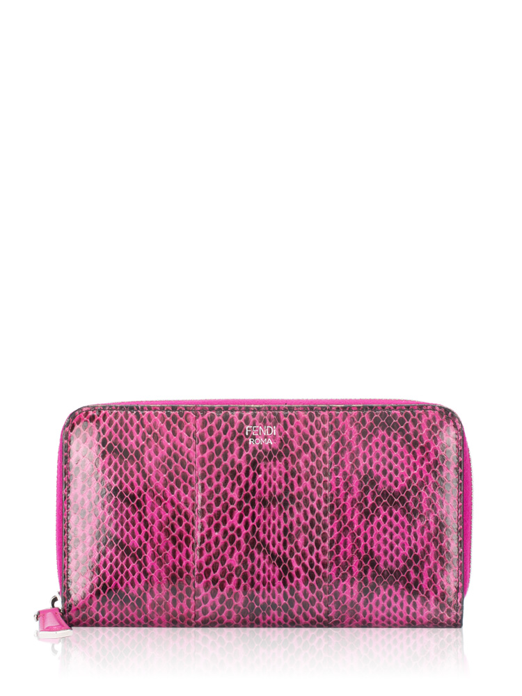 Python Calfskin Zip Wallet Pink