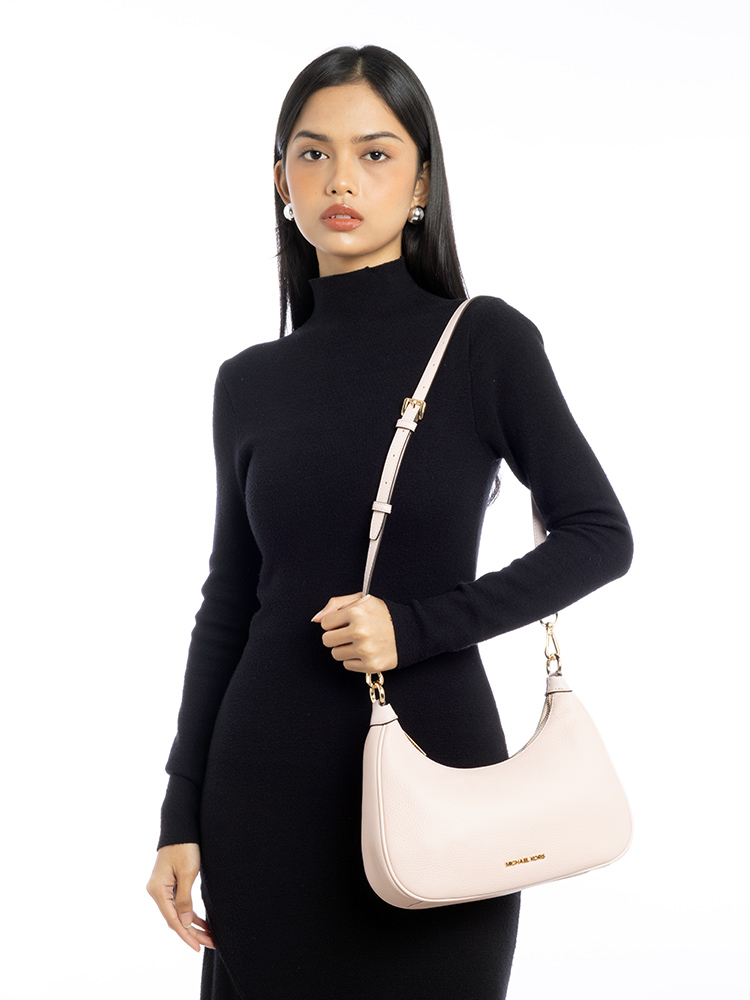 Cora Leather Large Zip Pouchette Powder Blush