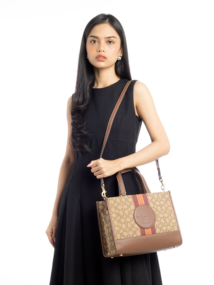 CQ877 Signature Stripe Dempsey Carryall Khaki Saddle Multi