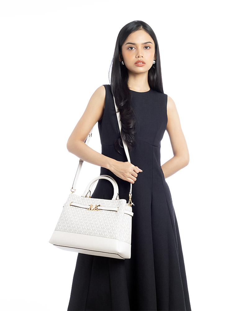 Signature Reed Large Belted Satchel Light Cream