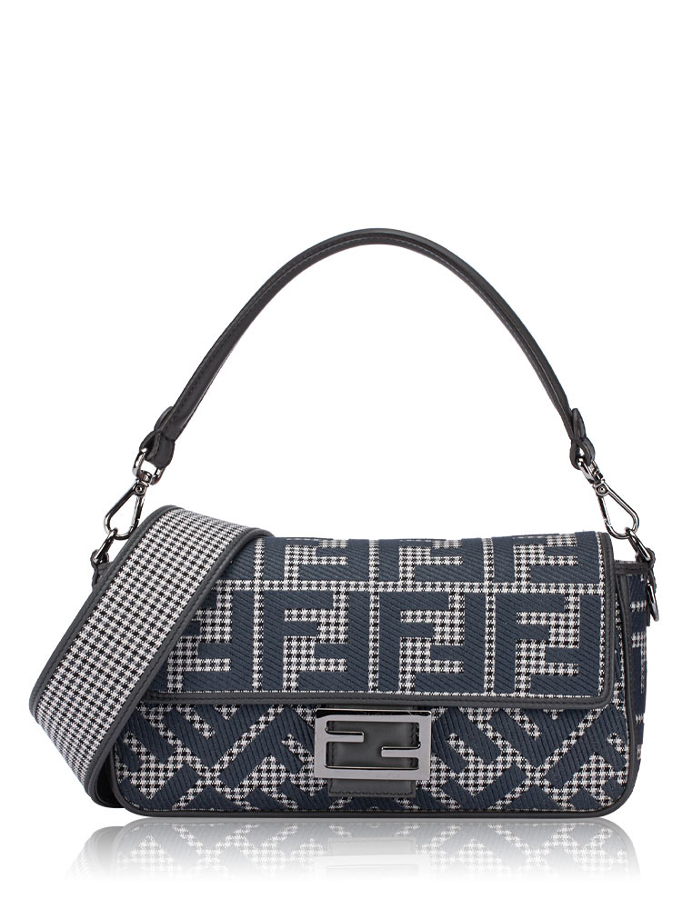 Vitello King Houndstooth FF Embroidered Baguette Grigio Anthracite