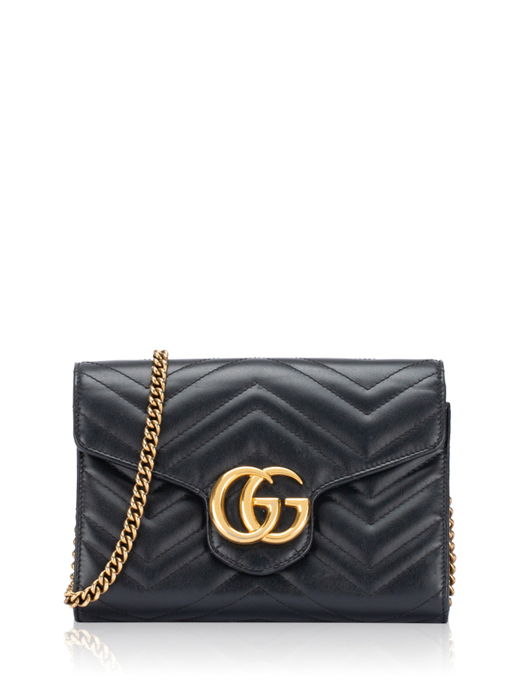 Calfskin Matelasse GG Marmont Chain Wallet Black