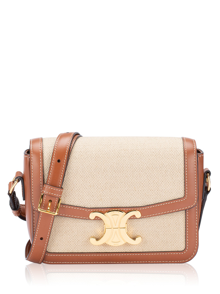 Textile Calfskin Triomphe Teen Shoulder Bag Natural Tan