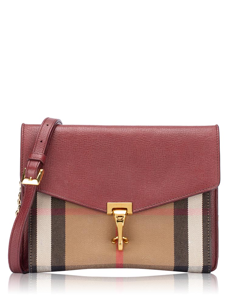 Calfskin House Check Macken Small Crossbody Crimson