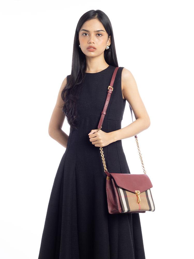 Calfskin House Check Macken Small Crossbody Crimson