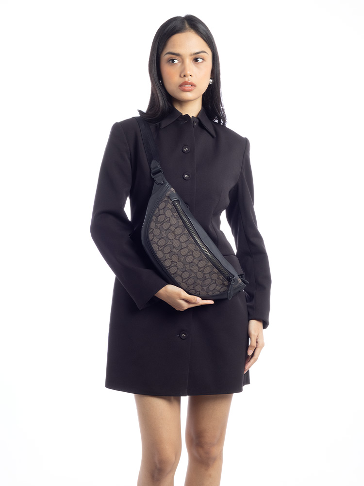 CC073 Signature Jacquard League Belt Bag Charcoal Black