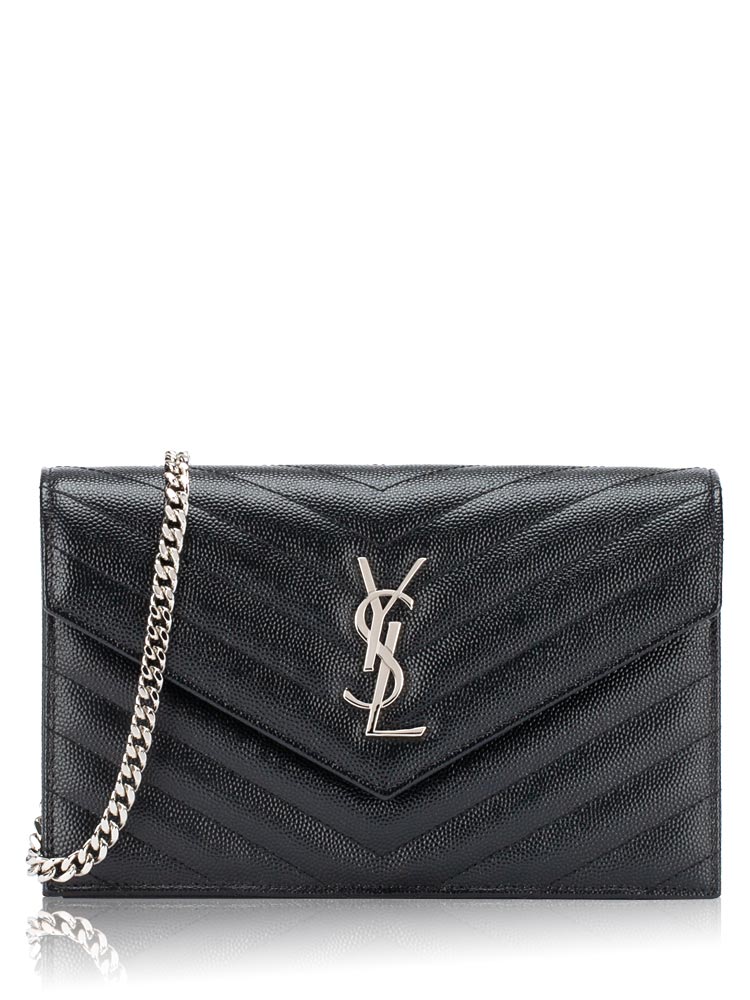 Grain De Poudre Matelasse Monogram 19cm Chain Wallet Black