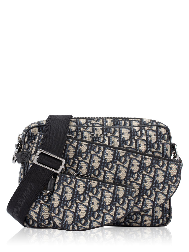 Oblique Saddle Triple Pouch Messenger Navy Blue