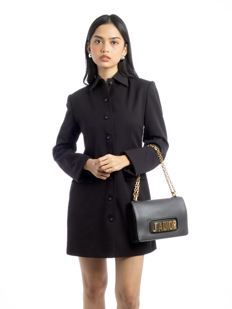 Calfskin J'Adior Chain Flap Bag Smoky Grey