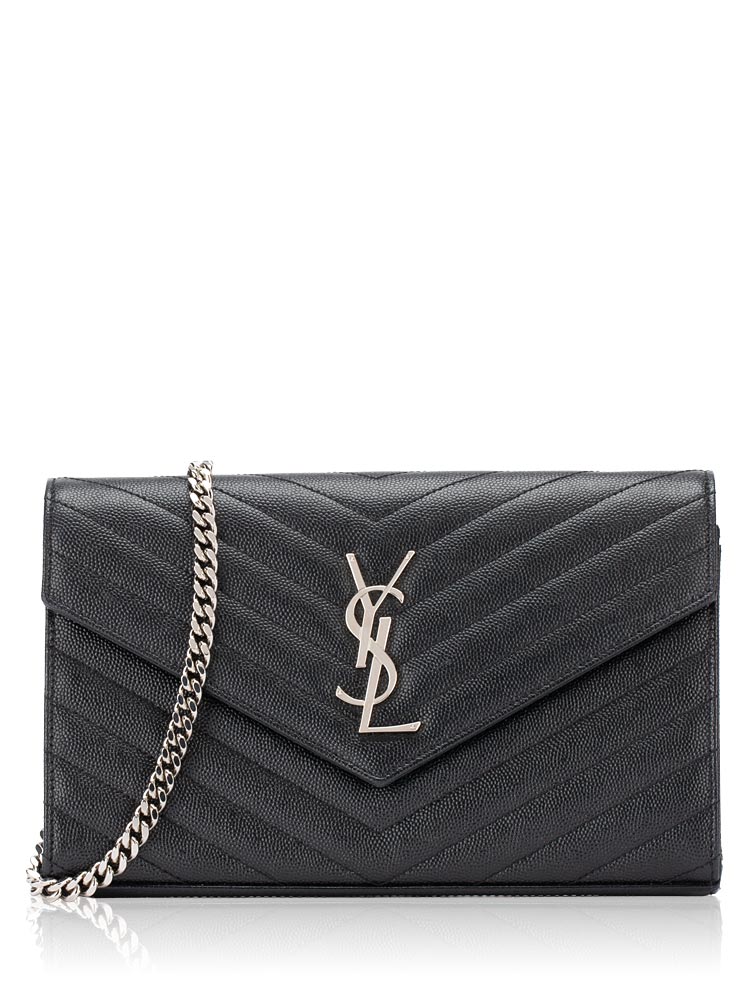 Grain De Poudre Matelasse Monogram 22cm Chain Wallet Black