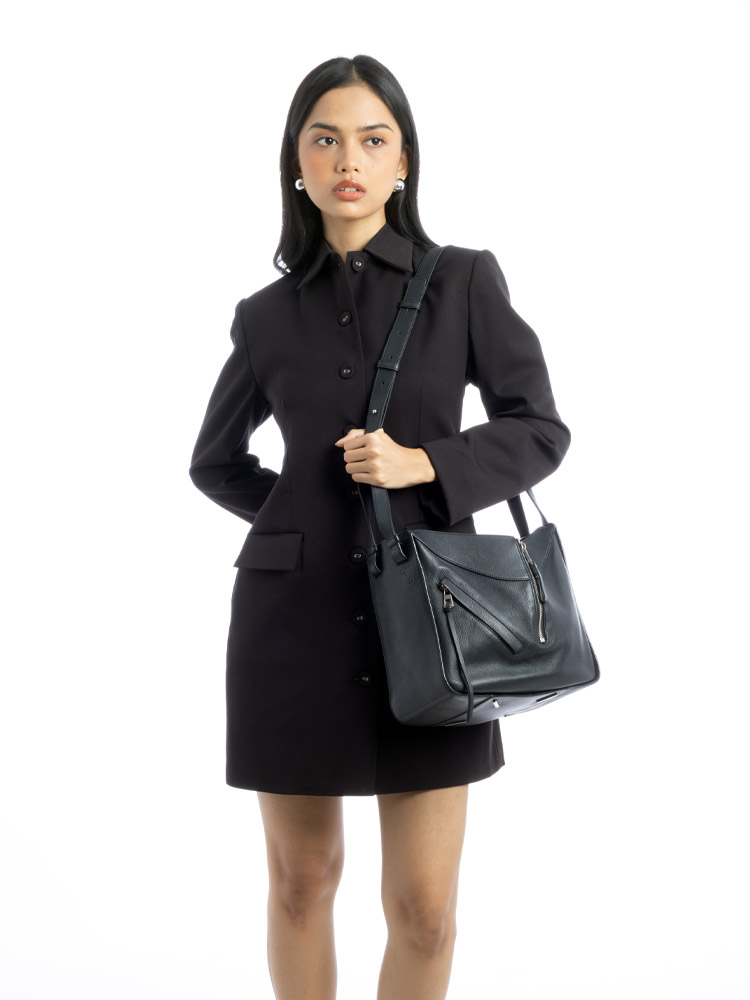 Grained Calfskin Hammock Small Shoulder Bag Black