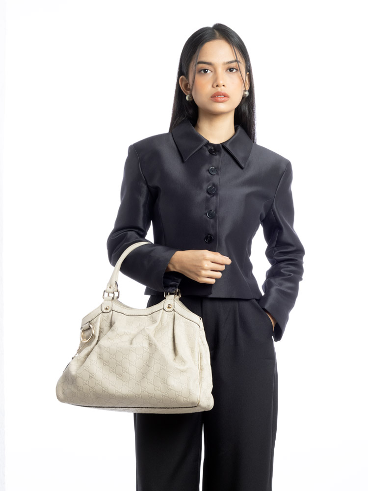 Guccissima Sukey Medium Tote Mystic White