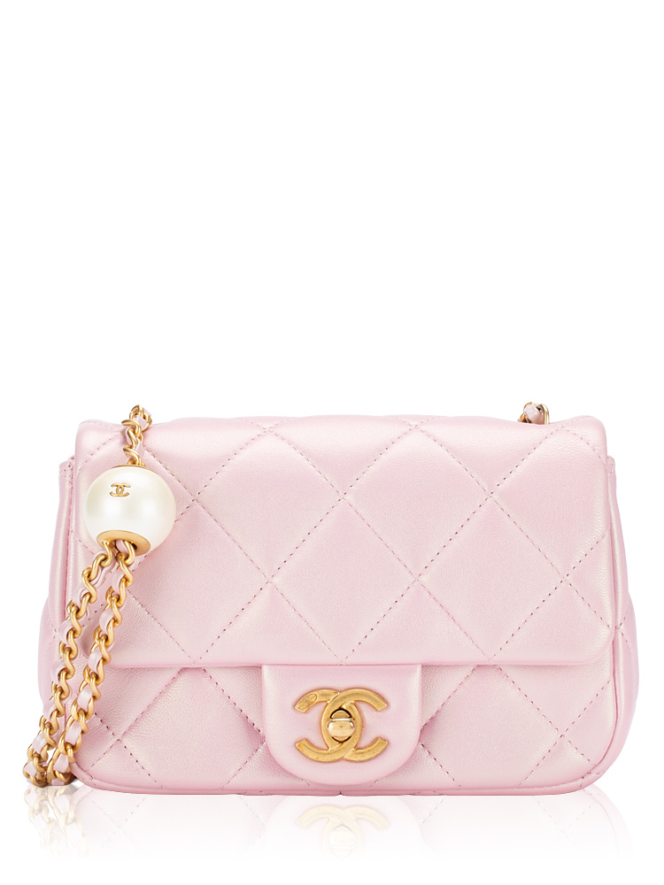 Pearly Lambskin Classic Mini Flap Bag with Pearl Crush Pink