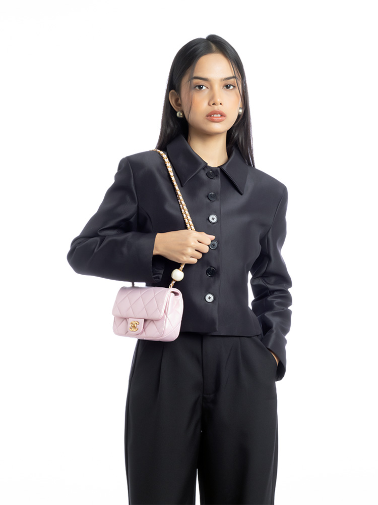 Pearly Lambskin Classic Mini Flap Bag with Pearl Crush Pink