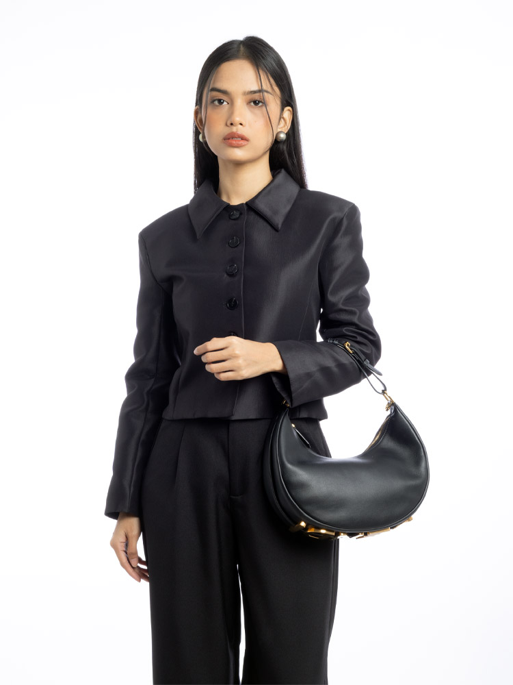 Vitello Grace Matte Fendigraphy Small Hobo Nero