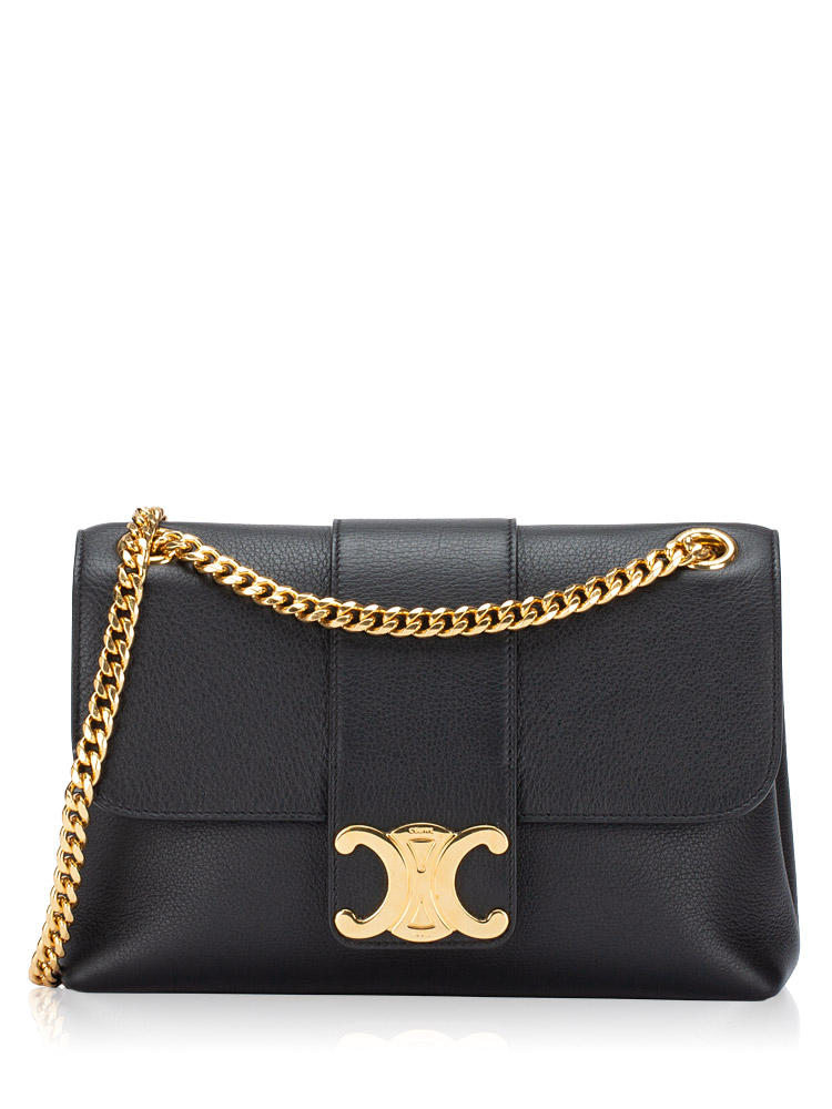 Supple Calfskin Victoire Medium Shoulder Bag Black