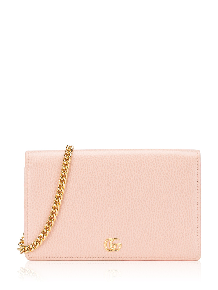 Dollar Calfskin Mini GG Marmont Chain Wallet Pink