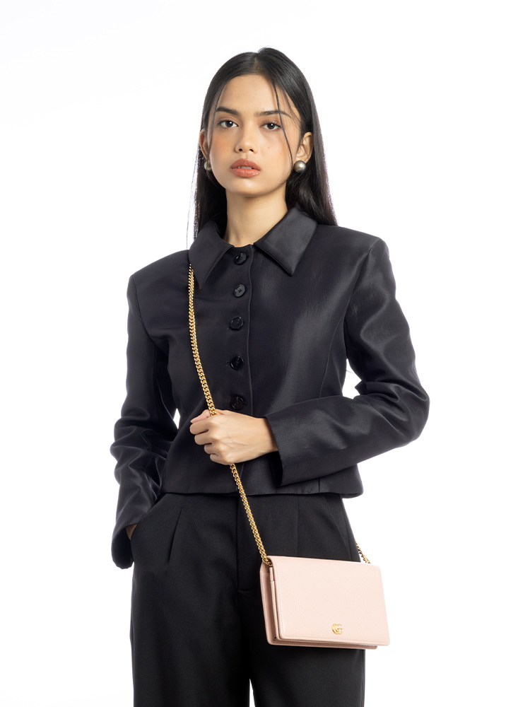 Dollar Calfskin Mini GG Marmont Chain Wallet Pink