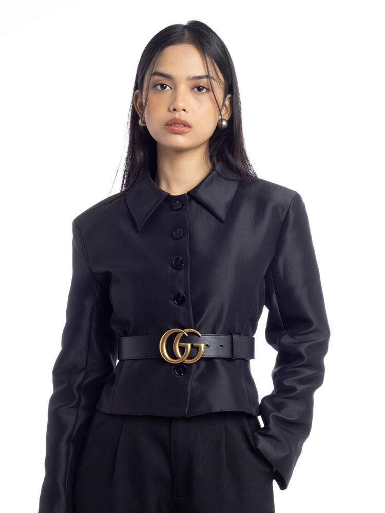 Calfskin GG Marmont 35mm Belt Black Sz 85
