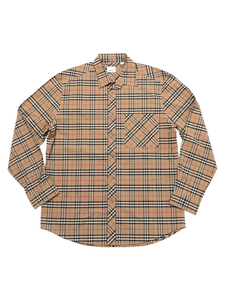 Cotton Archive Check Long Sleeve Shirt Beige Sz XL