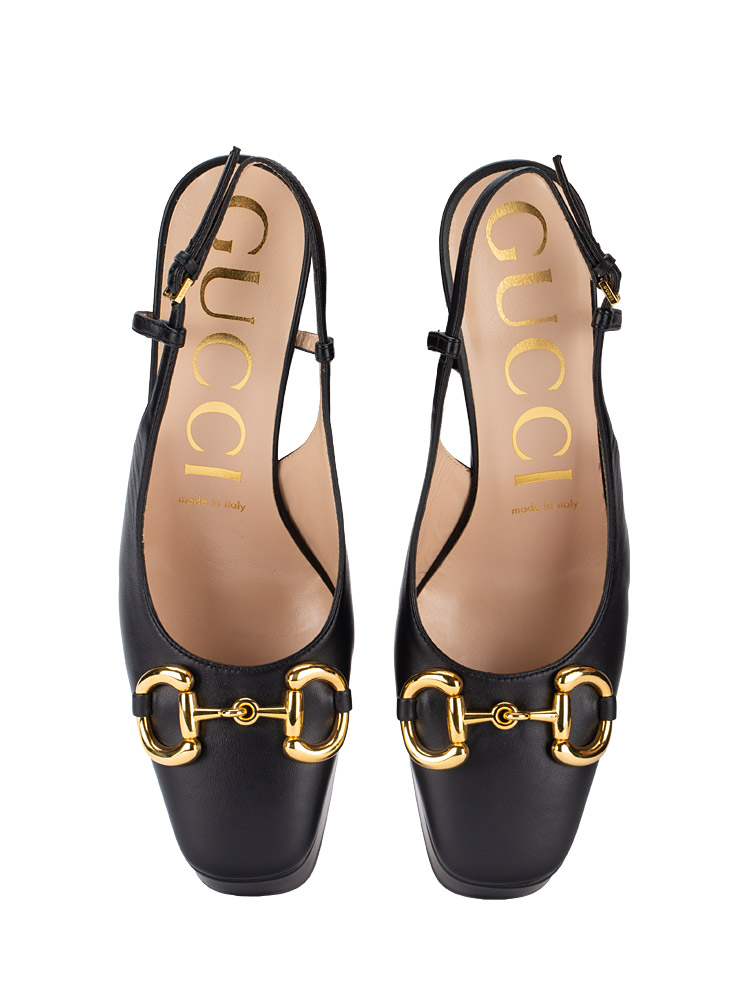 Nappa Horsebit 120mm Platforrm Slingback Pumps Black Sz 37