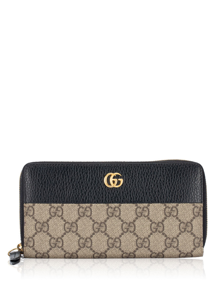 GG Supreme Marmont Zip Wallet Black Beige Ebony