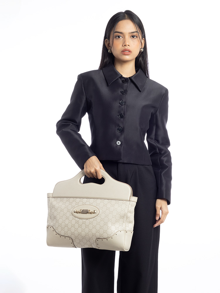 Guccissima Punch Medium Top Handle Tote White