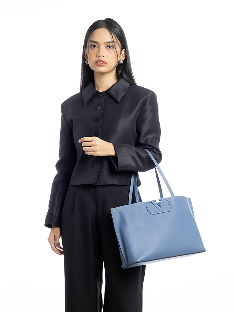 Calfskin Fill Me Small Tote Blue