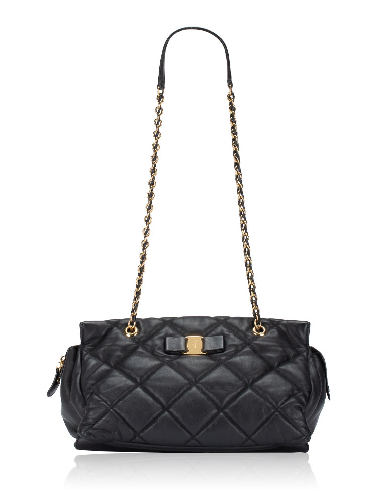 Nappa Quilted Ginette Bow Tote Black
