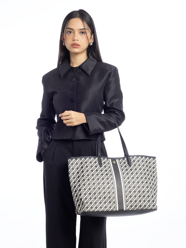 Geo Logo Stripe Tote Black Multi