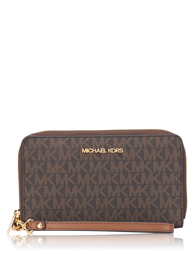  Signature Jet Set Large Multifunction Phone Wristlet Brown