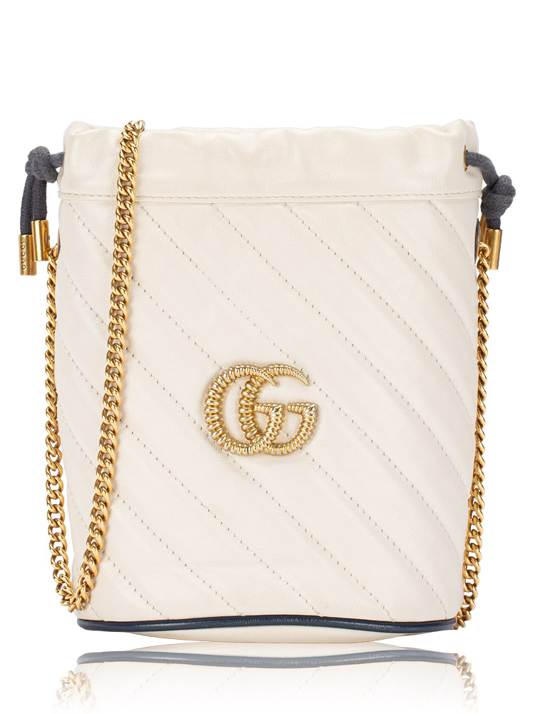 Vintage Effect GG Marmont Matelasse 2.0 Bucket Bag Mystic White