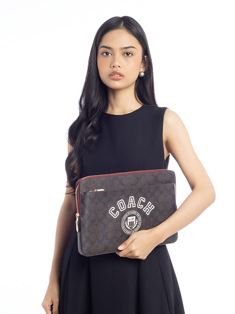 CB857 Signature Varsity Laptop Sleeve Brown Chalk