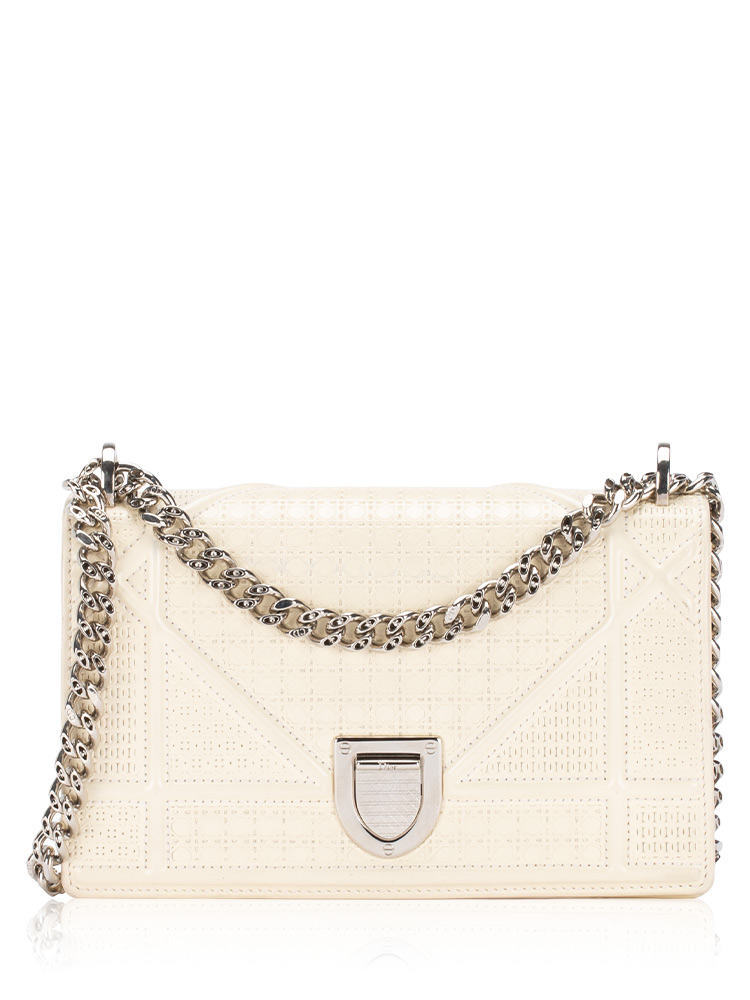Patent Micro-Cannage Diorama Mini Flap Bag White