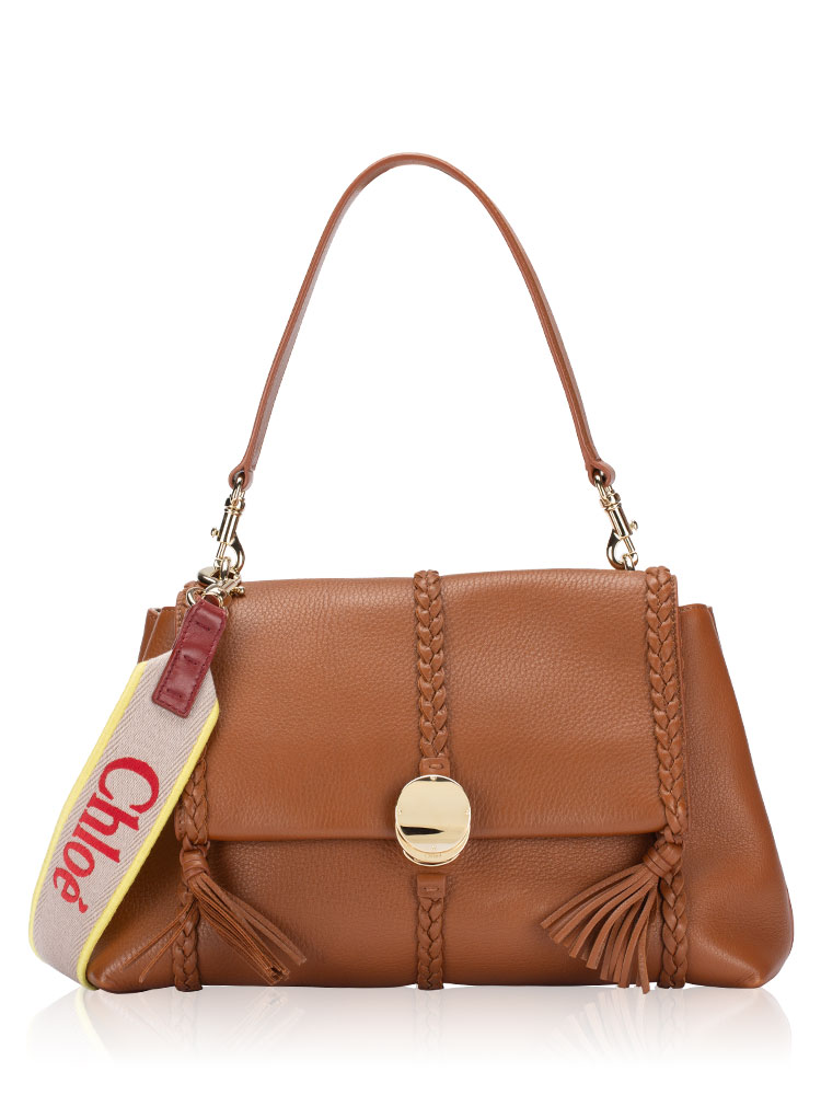 Grained Calfskin Penelope Medium Shoulder Bag Caramel