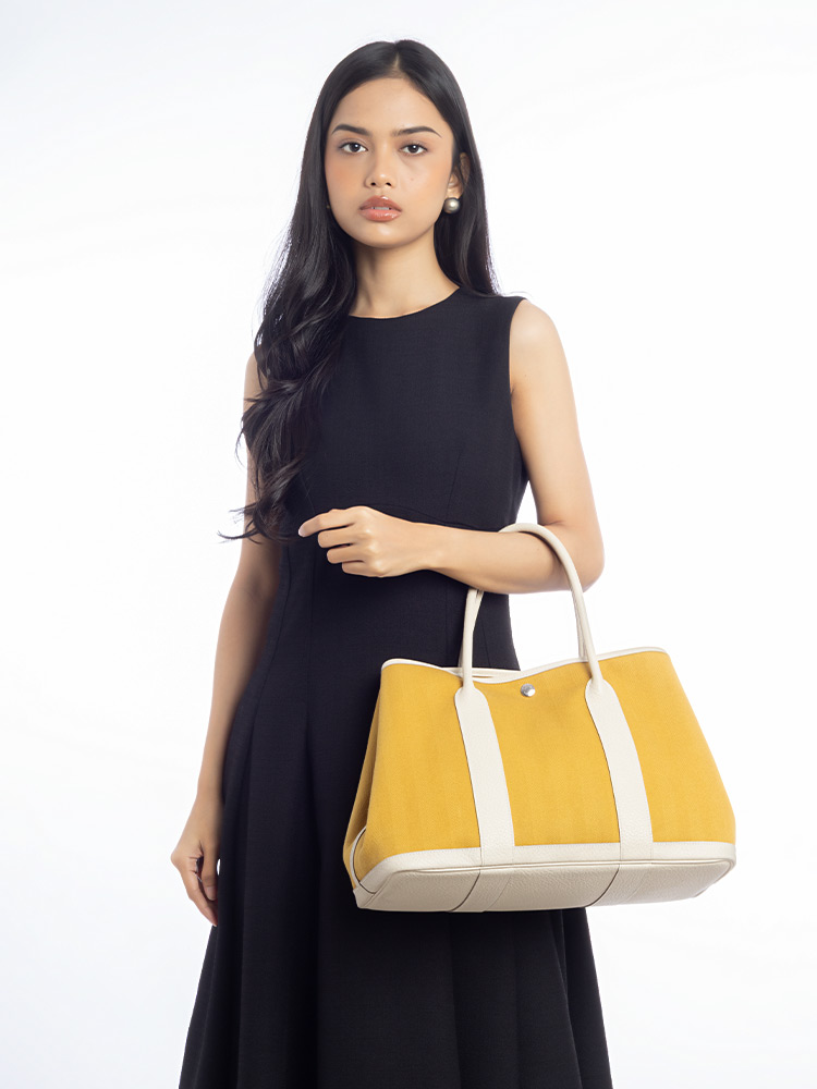 Herringbone Toile Negonda Garden Party 36 MM Tote Ginger Craie