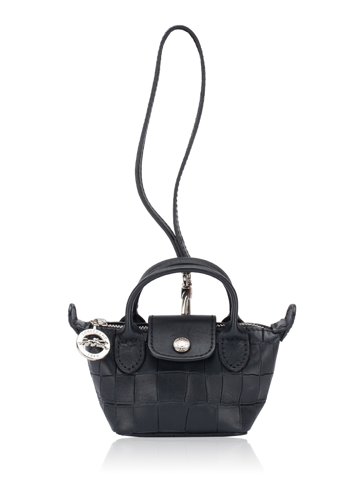 Le Pliage Cuir Croco Coin Purse Key Ring Black